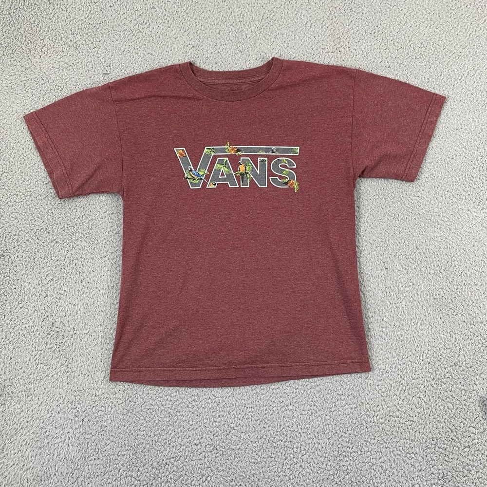 Vans Classic Logo T-Shirt Men S Maroon Short Sleeve Graphic Skate